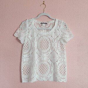 ModCloth Blue Tassel Cottagecore White Lace Top Size S